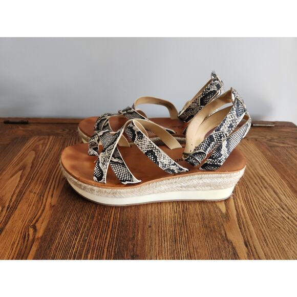 Lucky Brand Jakina Black/White Women's Wedges Gladitor  Leather Straps sz 7M - Picture 3 of 6